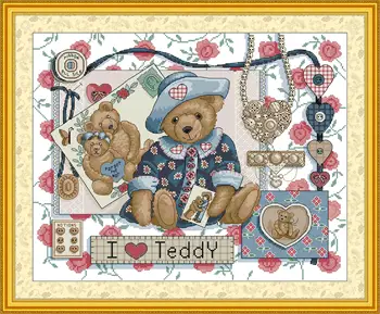 Набор для вышивания крестиком Joy Sunday с предварительной печатью Easy Pattern Набор для вышивания из тисненой ткани Aida-I Love Teddy