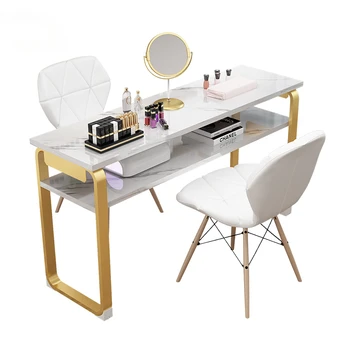 Дизайнерские маникюрные столы, двойная мебель для салона красоты, профессиональные маникюрные столы, двухслойный маникюрный стол и набор стульев
