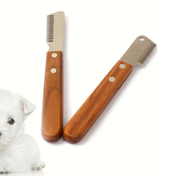 Профессиональная расческа для собак, нож для зачистки шерсти домашних животных с деревянной ручкой из нержавеющей стали, Выщипывание излишков подшерстка, Аксессуары