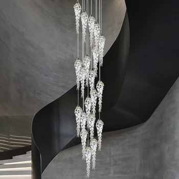 Новая современная хрустальная светодиодная люстра для лестницы Роскошные подвесные светильники Cristal Long Art Креативного дизайна Светильники для внутреннего освещения