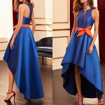 Королевское синее элегантное вечернее платье для выпускного вечера без рукавов Асимметричное Атласное платье с бантом для официальной вечеринки Robes De Soirée 2023