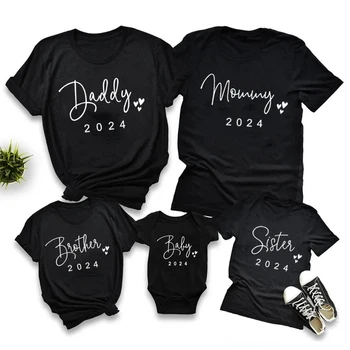 Новые семейные футболки 2024 года, футболки для мамы и дочки, отца и сына, боди для девочек и мальчиков, хлопковые семейные наряды