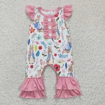 Последний дизайн RTS Pink Bunny Цветочный бутик Одежда для новорожденных Весенний комбинезон для маленьких девочек