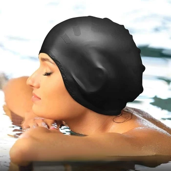 Большая силиконовая шапочка для плавания для взрослых, высокоэластичная Водонепроницаемая защита ушей, нескользящая для длинных волос, шапочка для дайвинга