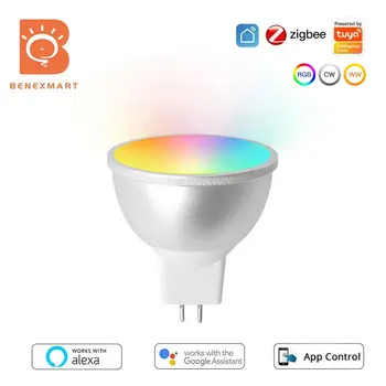 Benexmart Tuya Zigbee Умная Светодиодная Лампа MR16 12V RGBCW С Регулируемой Яркостью Подсветки Alexa Google Home Голосовое Управление