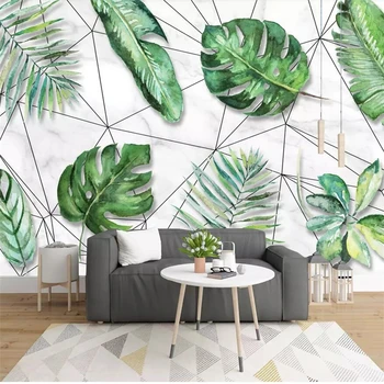 обои wellyu на заказ 3d скандинавский свежий тропический лес банановый лист геометрическая линия фон обои для гостиной