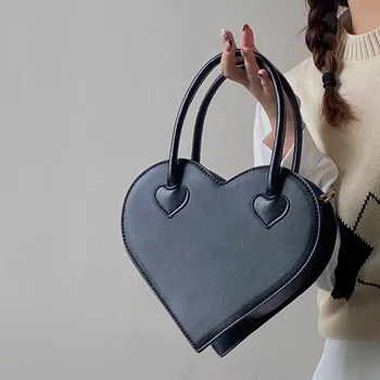2023 Новая модная простая сумочка Винтажная Черная сумка через плечо в Корейском стиле Love Shape Модные кошельки и сумочки для милых девушек