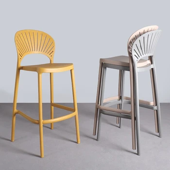 Барный стул в скандинавском современном стиле с наборной спинкой, пластиковые барные стулья с формованной спинкой, простой обеденный стул, стул на стойке регистрации