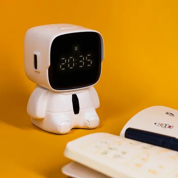 Милый Веселый Сонный Будильник Студенческий Робот Для Зарядки через USB, Электронные Часы, Детские Часы, Настольный Цифровой Таймер, Настольные Часы
