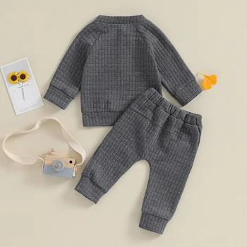 Комплекты штанов из 2 предметов для маленьких мальчиков, топы с длинными рукавами на молнии и комплекты штанов с завязками