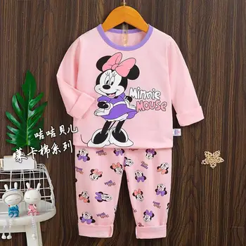 Осенний комплект детской одежды для девочек, детский хлопковый комплект с длинными рукавами, детская пижама с мультяшной Минни