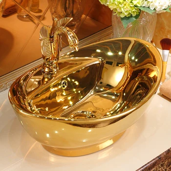 Столешница из слиткового золота, керамическая раковина, ванная комната, умывальник, современное ретро