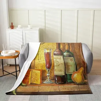 Винтажное Винное Пушистое одеяло, детский бокал для вина, Фланелевое флисовое одеяло, Ретро Бренд, Всесезонное одеяло для дивана