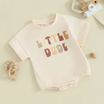 Комбинезон с короткими рукавами для маленьких мальчиков и девочек, футболка большого размера с буквенным принтом, боди, летняя одежда для новорожденных