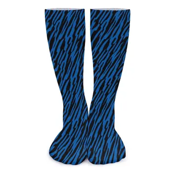 Носки Crazy Zebra В синюю и черную полоску, кавайные чулки, женские и мужские носки для скалолазания средней мягкости, Весенние нескользящие носки на заказ