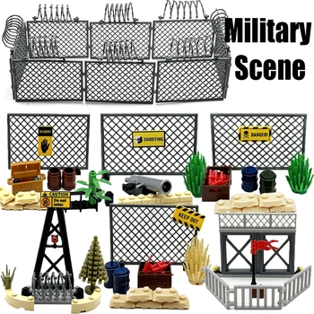 MOC City Военная сцена, строительные блоки, фигурки солдат армии спецназа, Забор, Пушка, Взрывной Сундук с сокровищами, Оружие, Кирпичи, Игрушки для мальчиков