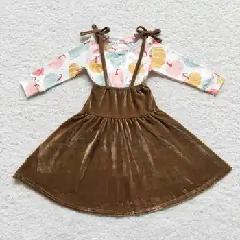 Новое обновление 2023 года, бутик RTS, Бархатное платье на бретелях с тыквой для маленьких девочек, осенние платья для маленьких детей