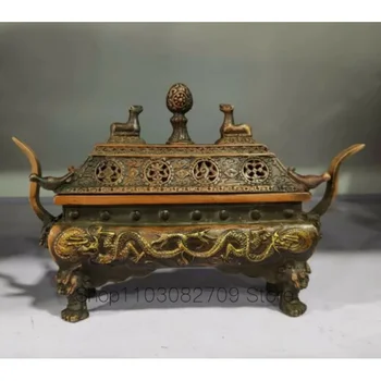 коллекционные украшенные старинной ручной работой бронзовые резные курильницы с изображением дракона