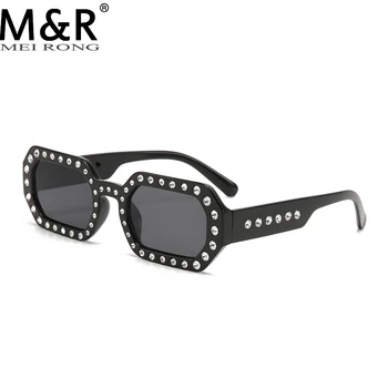 2023 Модные Новые женские квадратные солнцезащитные очки с бриллиантами, широкие очки для уличных фотографий, декоративные очки в маленькой рамке UV400