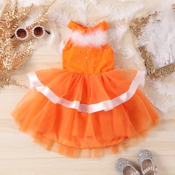 Одежда для маленьких девочек, детский карнавальный костюм, необычная карнавальная тыква, ведьма, вампир, оранжевая шляпа, вечернее черное платье на Хэллоуин