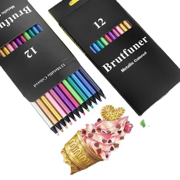 12 Цветных металлических цветных карандашей Набор для рисования эскизов Цветные карандаши для раскрашивания Профессиональные художественные принадлежности для художника