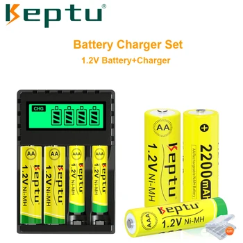 KEPTU 1,2 В AA + AAA аккумулятор nimh aa 2200 мАч 3a aaa 900 мАч и 4-Слотное Смарт-зарядное устройство для 1,2 В AA/AAA NiMH аккумуляторных батарей