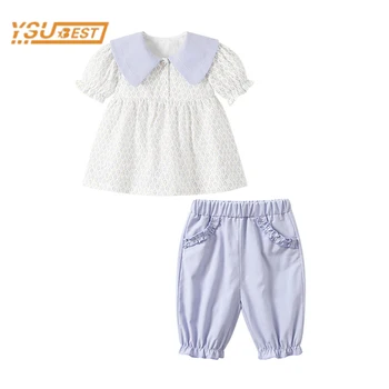 Летний детский комплект для маленьких девочек, футболка с короткими рукавами и принтом для маленьких девочек + брюки, костюм для новорожденных девочек, костюм