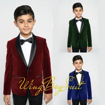Бархатный костюм для мальчиков, брюки, комплект из 2 предметов, Свадебный смокинг, воротник-шаль, детский блейзер, одежда на заказ от 2 до 16 лет