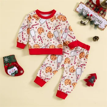 CHQCDarlys Для малышей, Пуловер с длинными рукавами для мальчиков и девочек, Толстовка, Брюки, Комплект Рождественской одежды, Осенне-зимняя одежда