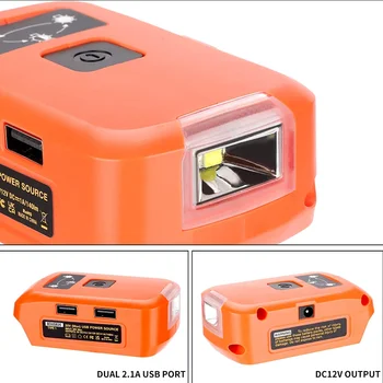 Аккумуляторный Адаптер для Black Decker с Литий-Ионным Аккумулятором 14,4-20v, Светодиодный Рабочий Светильник с Двойным Портом USB 12 В Постоянного Тока, Источник Питания
