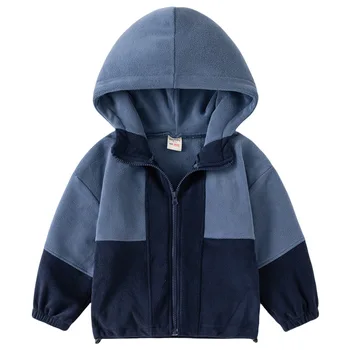 Лидер продаж, Куртки и пальто для мальчиков, утепленная флисовая верхняя одежда на молнии в корейском стиле с цветными блоками, Теплые Детские толстовки