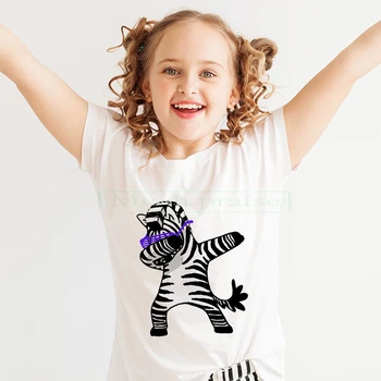Детская Дизайнерская футболка Zebra С солнцезащитными очками, Детские Крутые Повседневные Топы из чистого Материала Для мальчиков / Девочек, Летняя Белая Футболка, Детская футболка