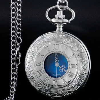 Роскошные Серебряные карманные часы Romantic Star, Винтажный циферблат с римскими цифрами, подвеска, кварцевые часы на цепочке, подарок Half Hunter