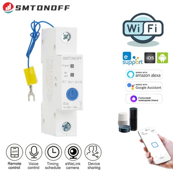 SMTONOFF Din-рейка WIFI Автоматический выключатель Smart Switch Пульт Дистанционного Управления от Ewelink APP для Умного Дома 18 мм поддержка Alexa google alice
