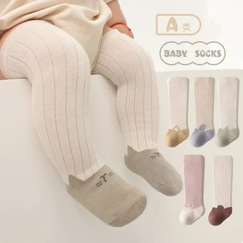 1 пара длинных чулок для новорожденных, корейский модный носок до колена с мультяшным котом для маленьких мальчиков и девочек, осенне-зимний детский домашний носок