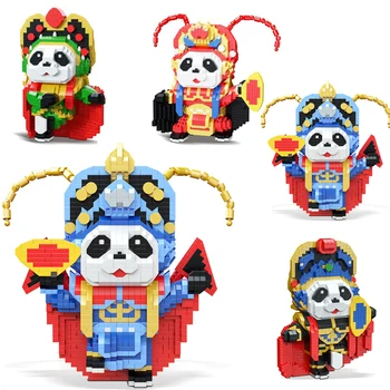 Панда из Сычуаньской оперы, микро Строительные блоки, милая панда в китайском стиле, собранная 3D модель, Алмазные кирпичи, фигурки, игрушки для детей