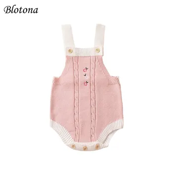 Blotona, Вязаный свитер для маленьких девочек, комбинезон с фруктовой вышивкой, боди на подтяжках без рукавов, комбинезон для малышей 0-12 месяцев