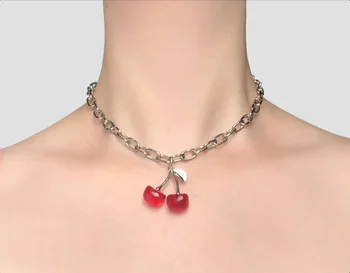 Колье-чокер с вишней - Массивная цепочка - Ожерелье с фруктовым дизайном