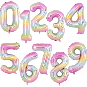 40-дюймовый Воздушный шар из фольги с радужным номером, Градиентный Красочный Цифровой Баллон 0-9, Украшение для детского Дня рождения, Гелиевый Шар для душа