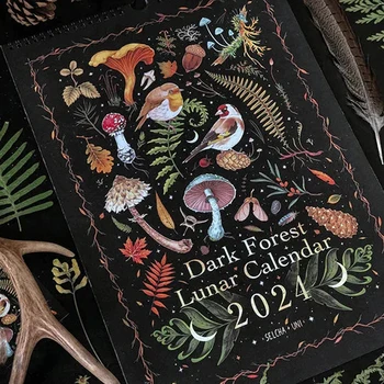 Лунный календарь Темного леса на 2024 год Оригинальная Иллюстрированная Настенная подвеска для офиса, домашнего искусства, Лунного календаря, Креативного подарочного декора комнаты