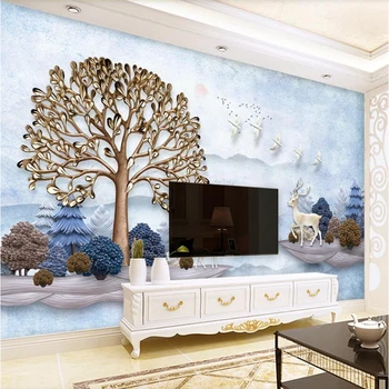 Пользовательские обои 3d фреска современный минималистичный рельеф, чтобы побороться за богатство дерево отель ТВ фон обои 3d обои