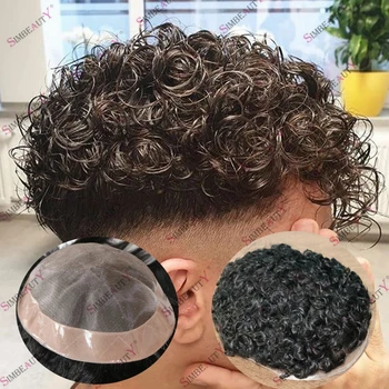 Парик для вьющихся волос 20 мм для мужчин с суперпрочной тонкой монофонической основой NPU из 100% человеческих волос, капиллярные парики для протезирования