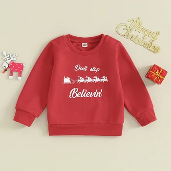 Рождественские свитшоты для малышей, повседневные пуловеры с буквенным принтом и длинными рукавами, топы для мальчиков и девочек, зимняя одежда
