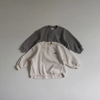 2023 Новая осенняя детская бутик-одежда Унисекс, свитер в простом стиле с надписью, повседневная универсальная вафельная Свободная мода с круглым вырезом