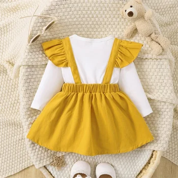 Осенний наряд WALLARENEAR для новорожденных девочек, платье трапециевидной формы с вышивкой Медведя, с длинным рукавом, с оборками на шее, юбка принцессы