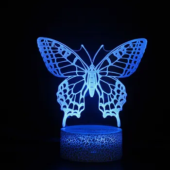 Ночная Бабочка 3D Иллюзионная Лампа Led Night Light Изменение Цвета Декора Комнаты Прикроватная Настольная Лампа Подарок на День Рождения для Детей Девочек Жены