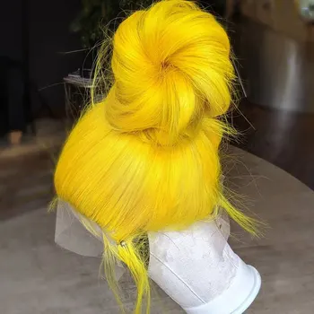 Потрясающие Желтые Прямые Синтетические Парики На Кружеве 13X4 Без Клея, Высококачественные Термостойкие Волокнистые Волосы Для Ежедневного Использования Для Женщин
