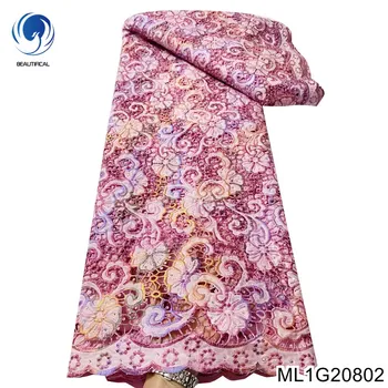 Стильная Африканская ткань 2023 г. Новое Высококачественное Сшитое Розовое кружево из Водорастворимого 100% полиэстера в Нигерийском стиле Вечернее платье ML1G208