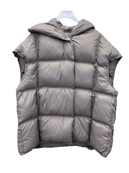 Жилет куртка с капюшоном короткая свободная версия подол регулируется шнурком теплый и удобный новинка зимы 2023 года 1118